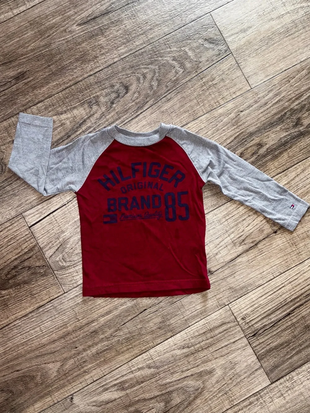Tommy Hilfiger Red & Gray Raglan Long Sleeve Tee